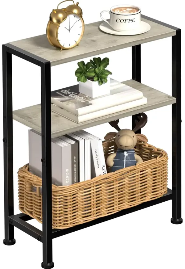 Narrow Side Table for Small Space, 2-Tier Small End Table with Shelf Holder, Slim Nightstand, Skinny Snack Couch Table in Living