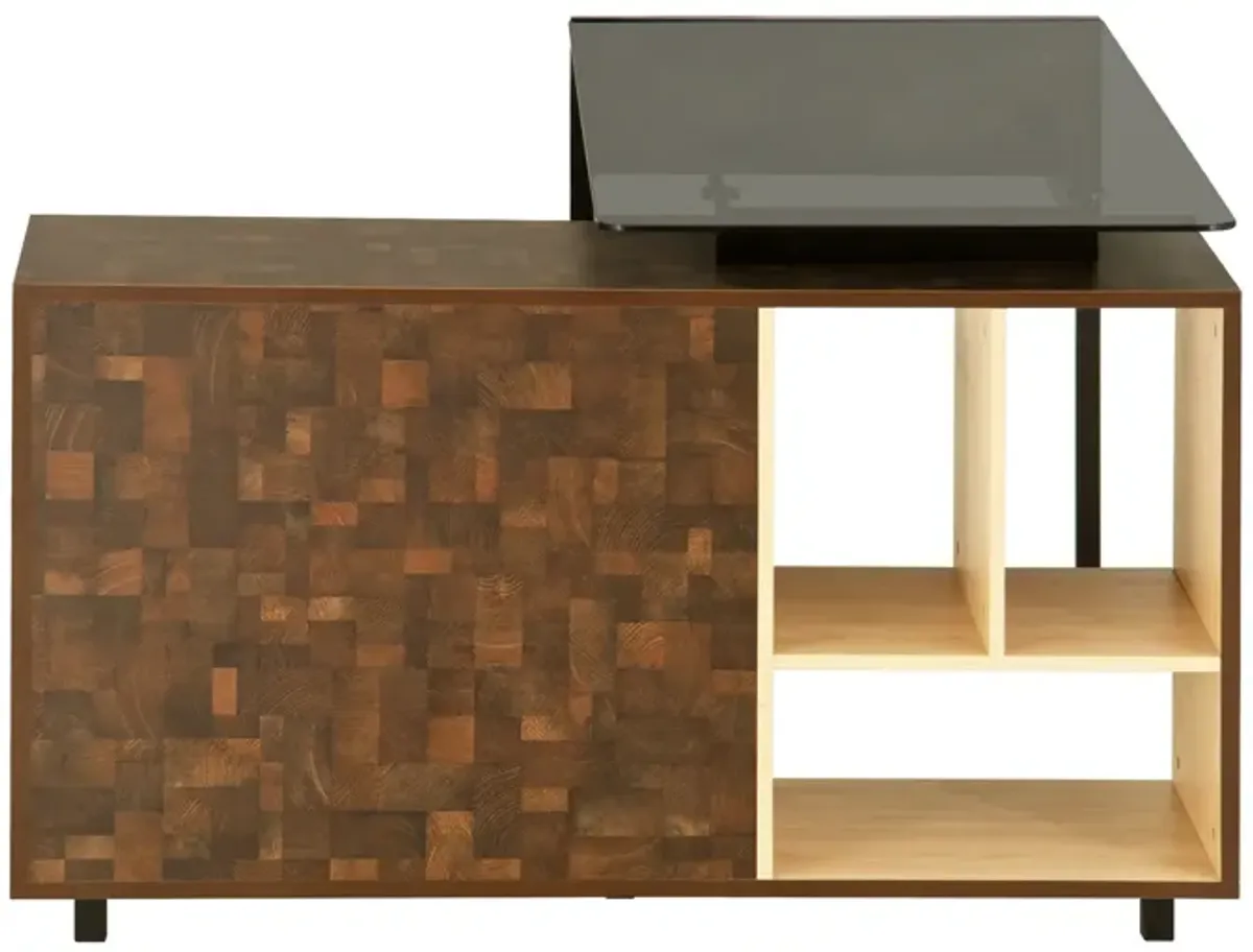 L-SHAPED Corner Desk with Multiple Storage, Oak