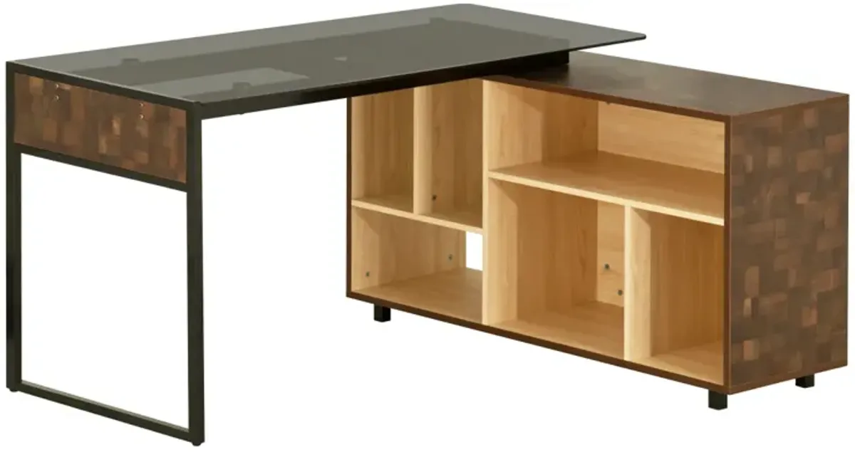 L-SHAPED Corner Desk with Multiple Storage, Oak