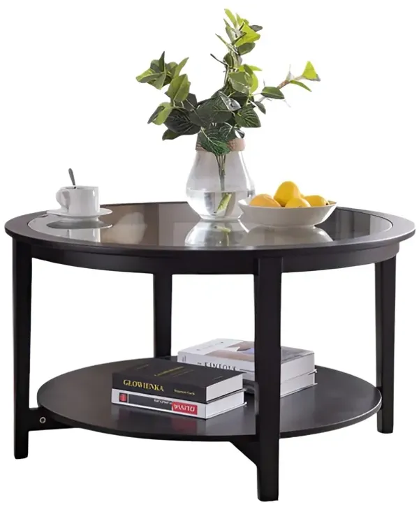 Round Glass Top Coffee Table with Storage Shelf for Modern Living Room