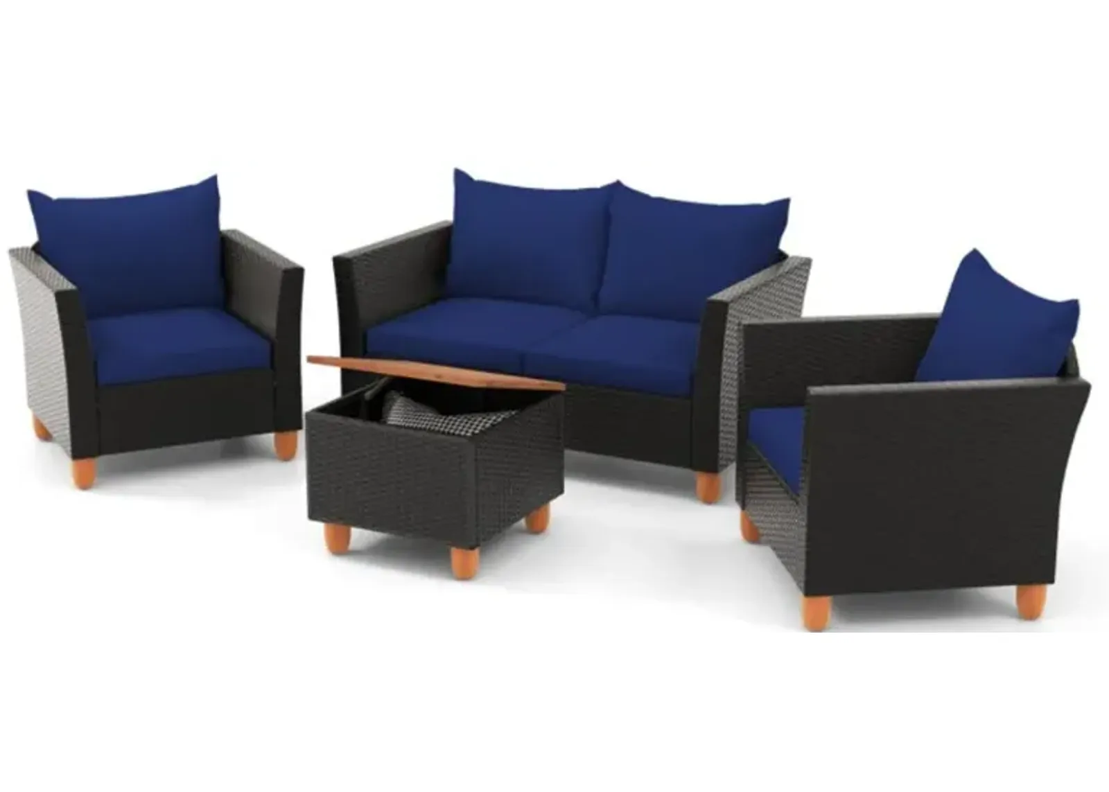 Hivvago 4 Pieces Outdoor Conversation Set with Storage Coffee Table