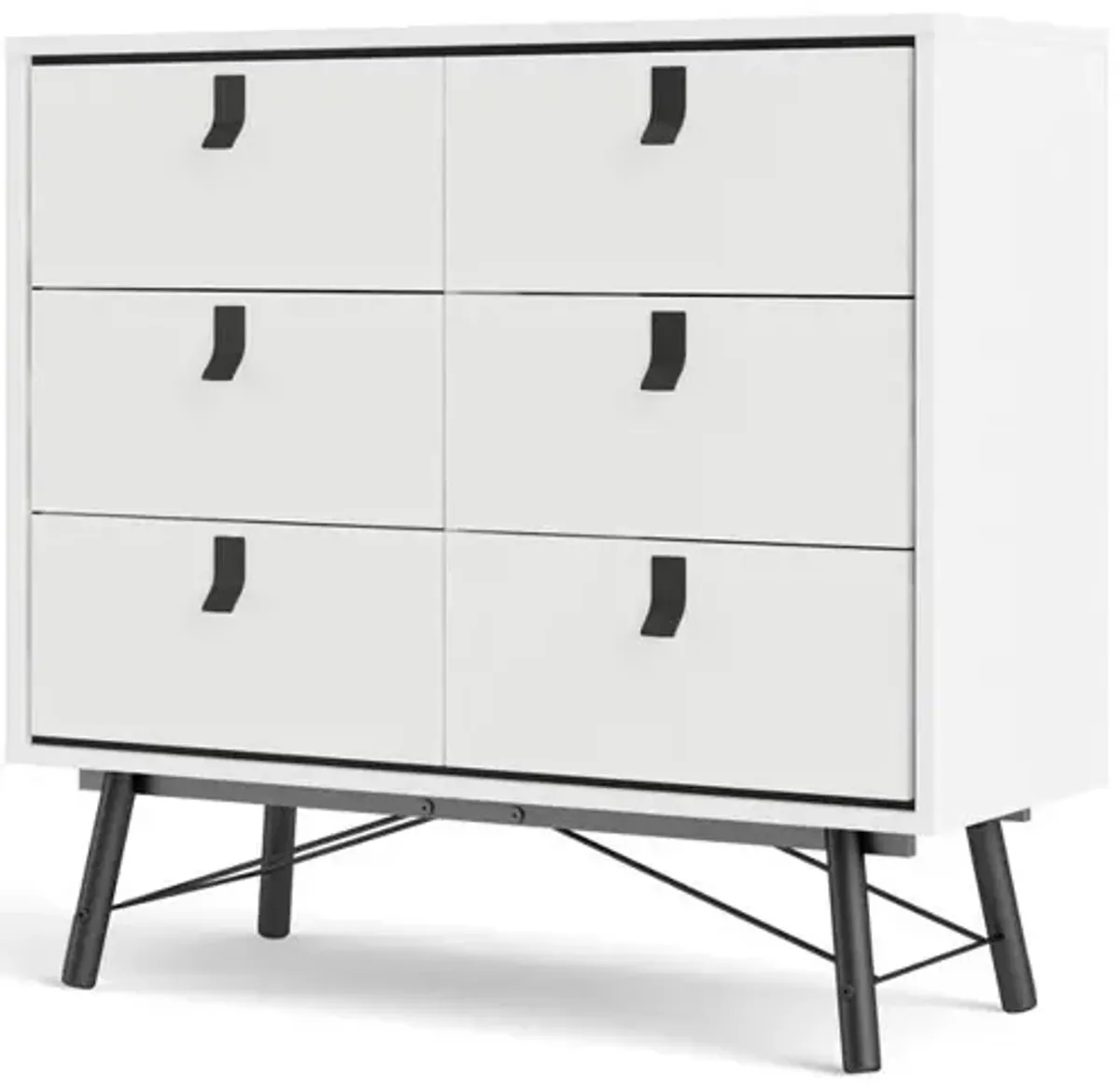 Tvilum Ry 6 Drawer Chest, White Matte/Black