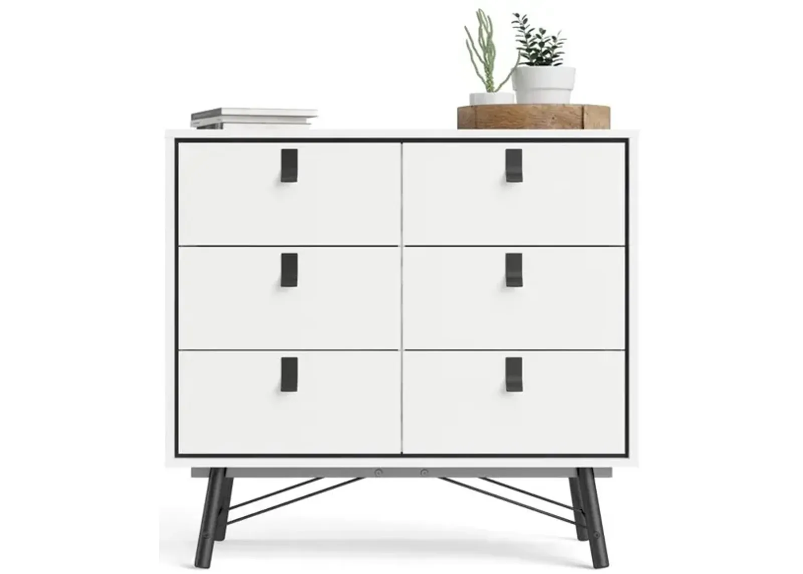 Tvilum Ry 6 Drawer Chest, White Matte/Black