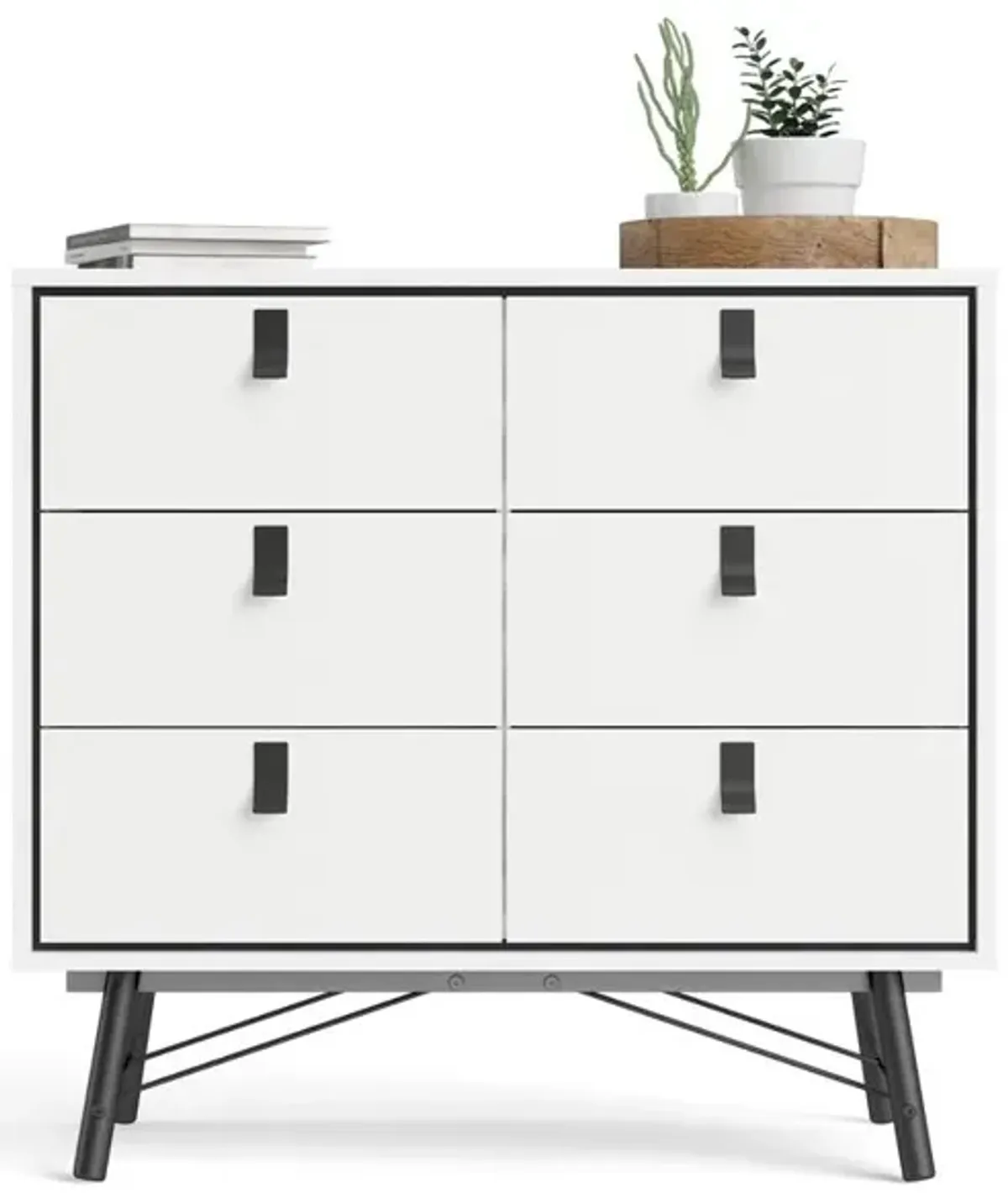 Tvilum Ry 6 Drawer Chest, White Matte/Black