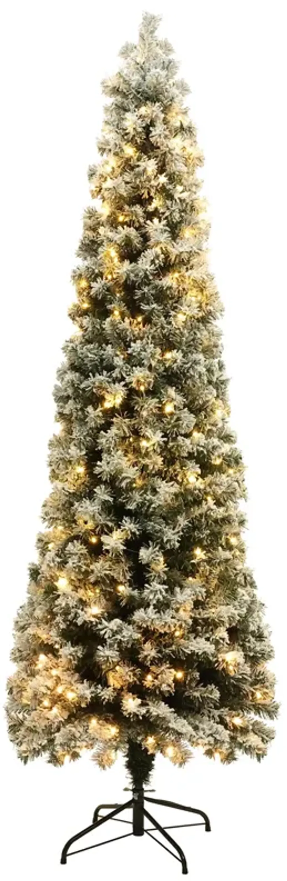 LuxenHome 7Ft Pre-Lit LED Artificial Snow Flocked Slim Fir Christmas Tree