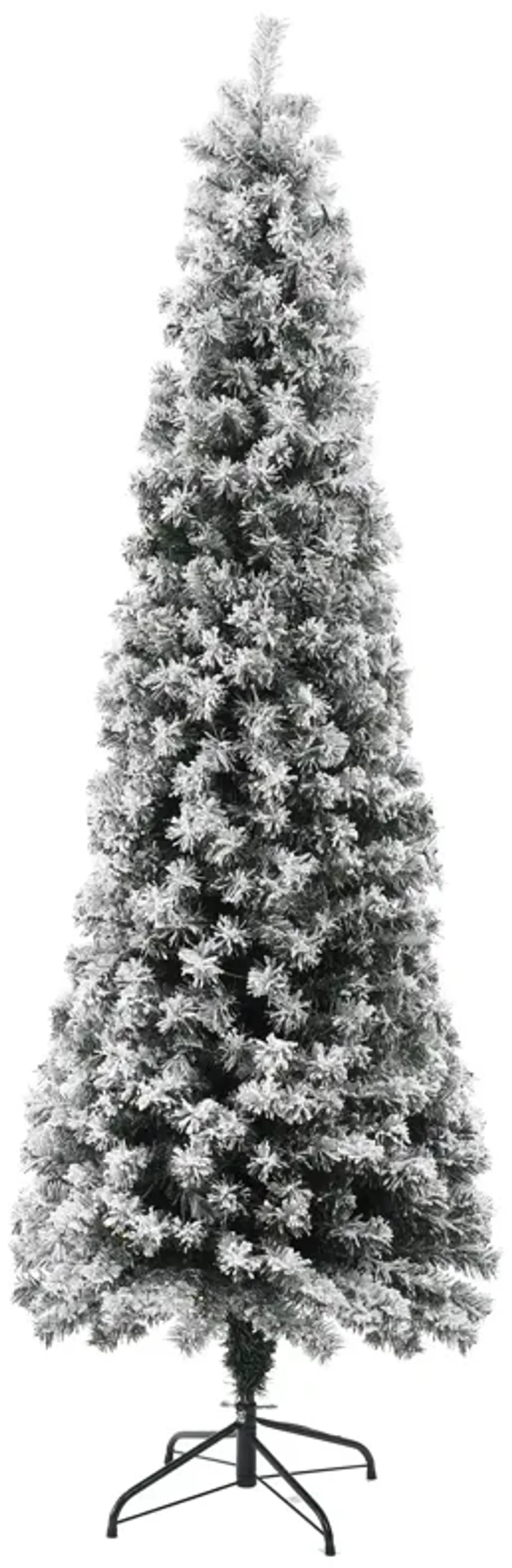 LuxenHome 7Ft Pre-Lit LED Artificial Snow Flocked Slim Fir Christmas Tree