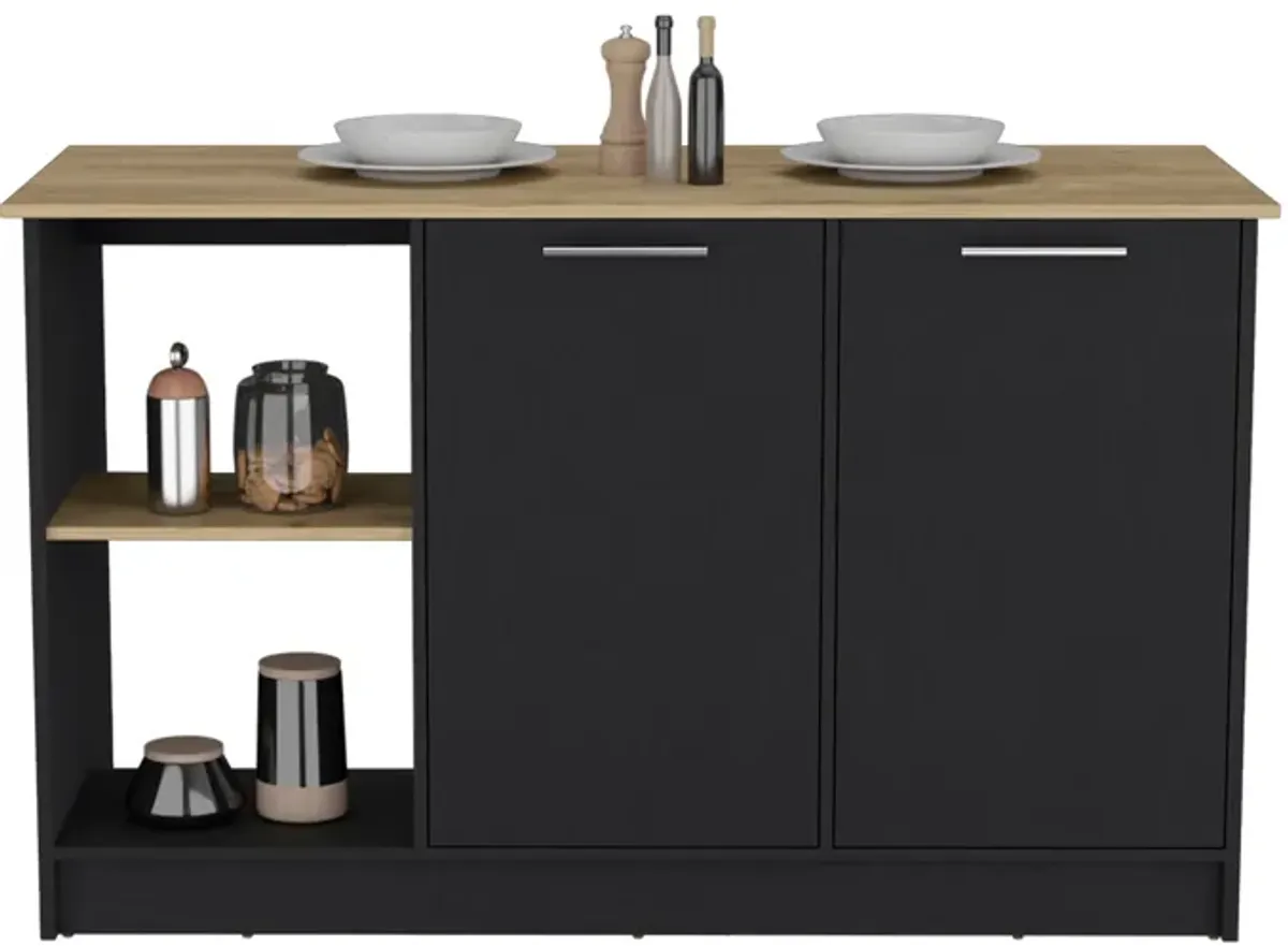 DEPOT E-SHOP Coral Kitchen Island with Large Countertop, Open Storage Shelves and Double Door Cabinet