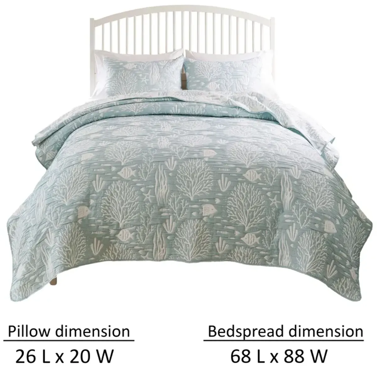 Amy 2pc XL Twin Coverlet and Pillow Sham Set, Coastal Design Seafoam Blue