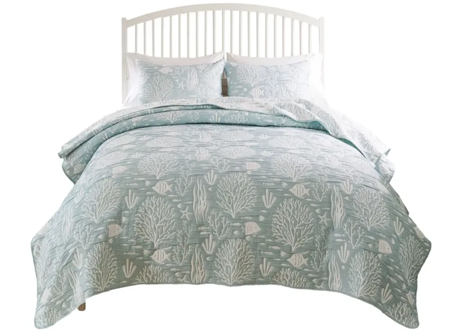 Amy 2pc XL Twin Coverlet and Pillow Sham Set, Coastal Design Seafoam Blue