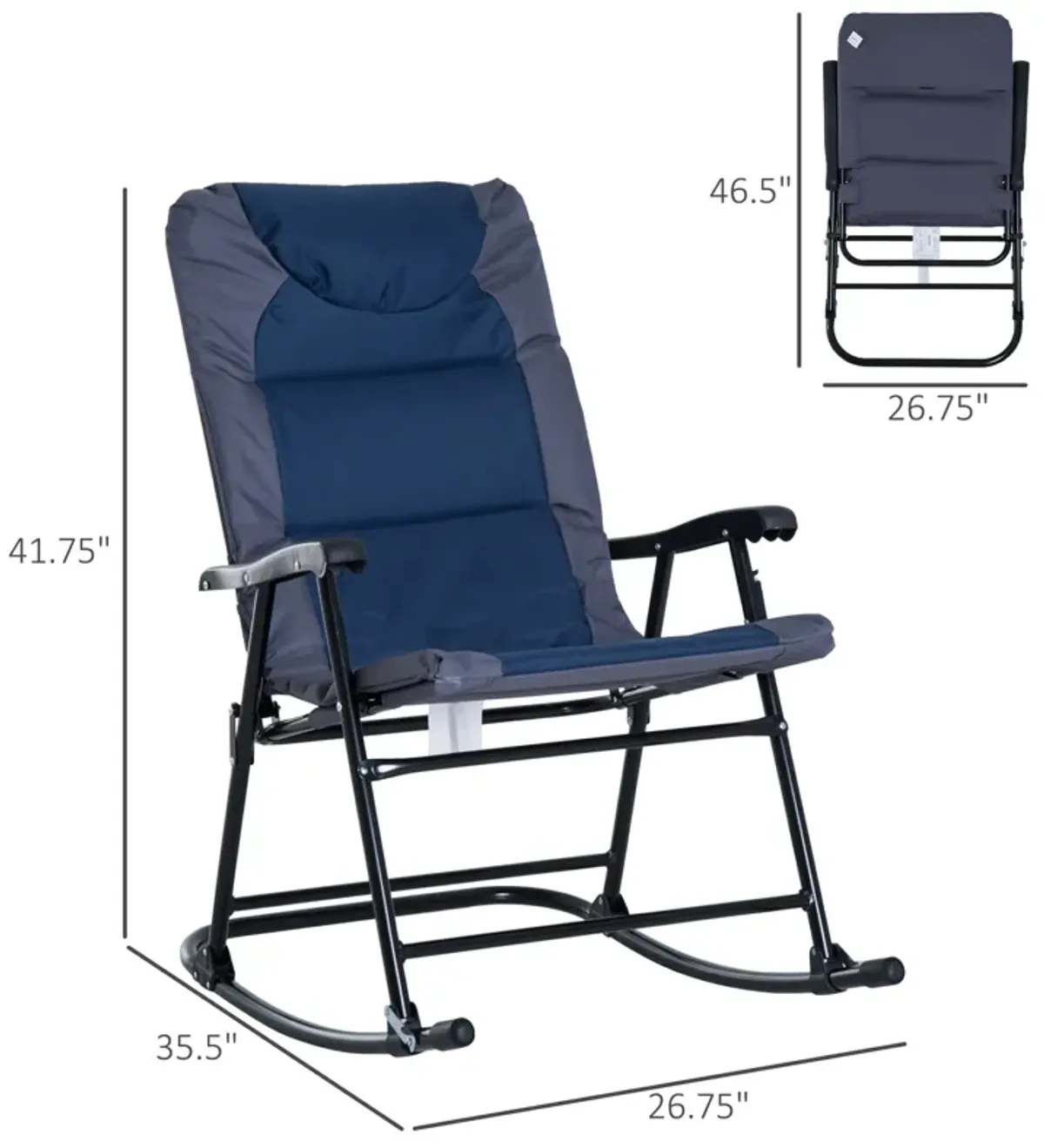 Navy & Grey Porch Pair: 2-Piece Padded Outdoor Rocking Chair Set