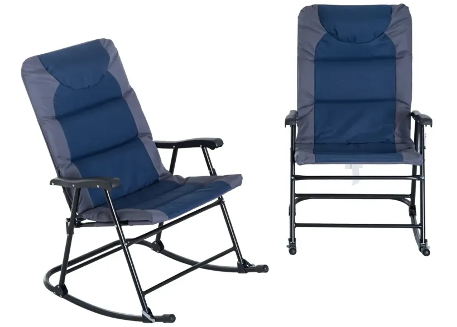 Navy & Grey Porch Pair: 2-Piece Padded Outdoor Rocking Chair Set