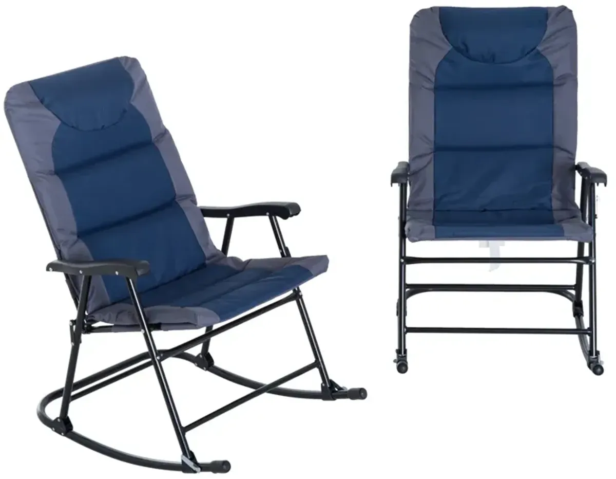 Navy & Grey Porch Pair: 2-Piece Padded Outdoor Rocking Chair Set