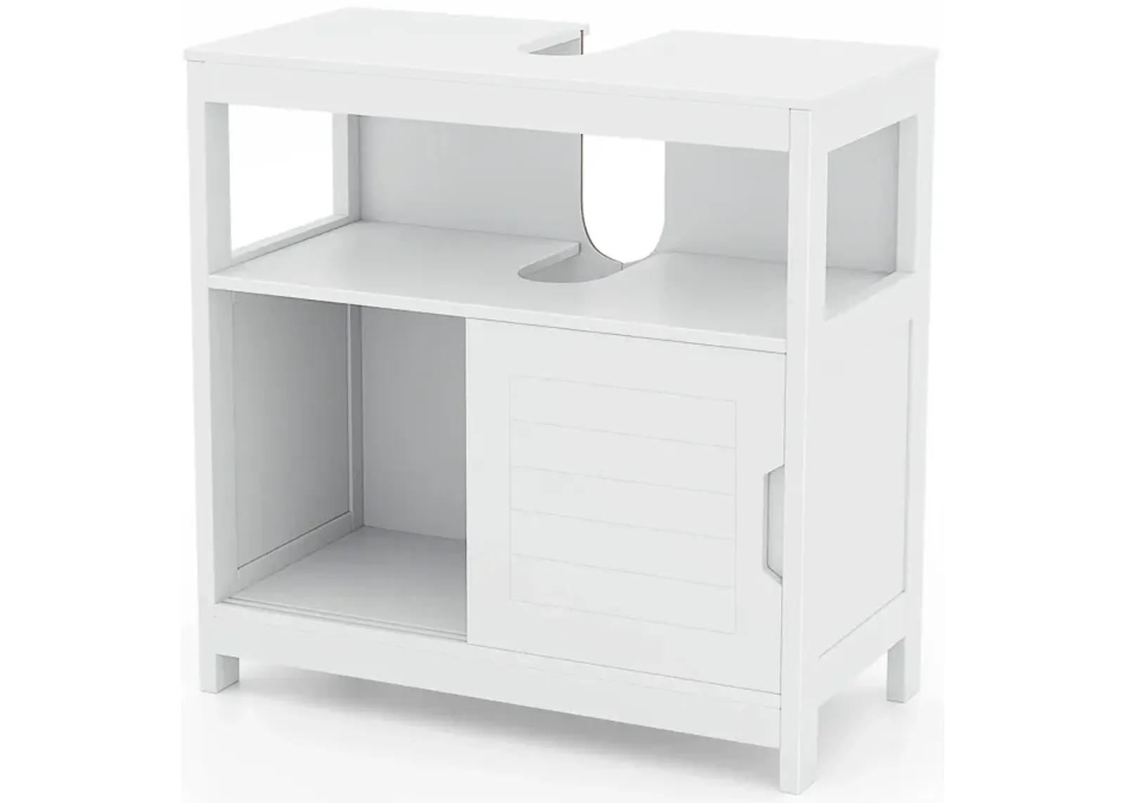 Pedestal Sink Storage Cabinet with 2 Sliding Doors and U-shaped Cut-out-White