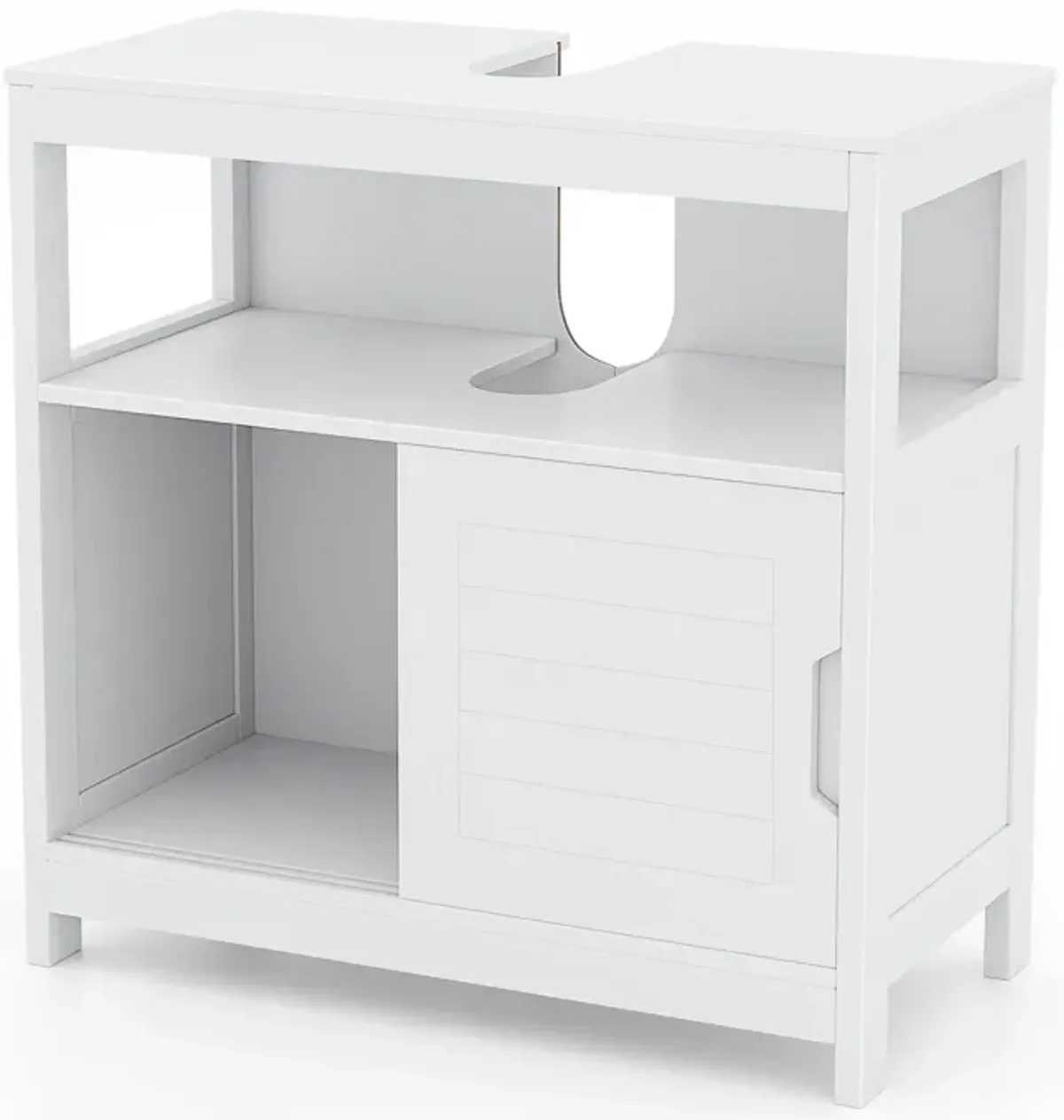 Pedestal Sink Storage Cabinet with 2 Sliding Doors and U-shaped Cut-out-White