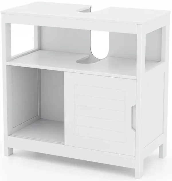 Pedestal Sink Storage Cabinet with 2 Sliding Doors and U-shaped Cut-out-White
