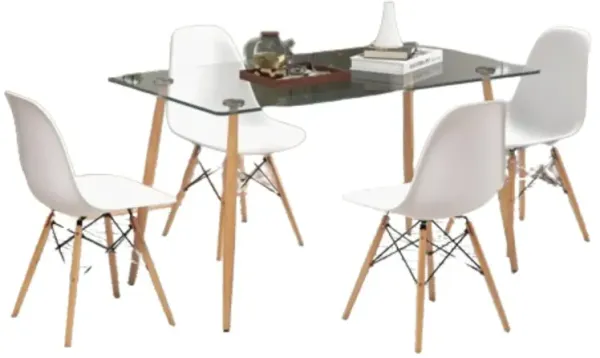 5 Pieces Rectangle Dining Table Set with 51 Inch Glass Tabletop