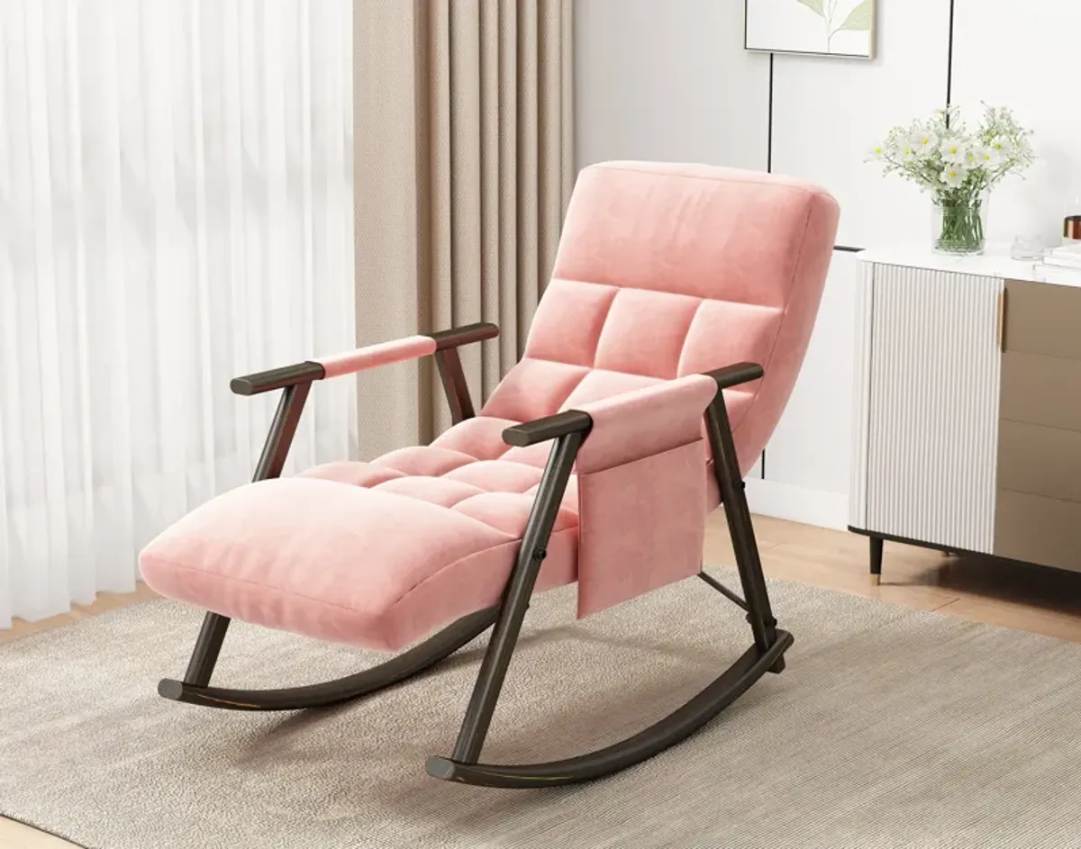 Space-Saving, Adjustable Rocking Chair with Sturdy Iron Frame & Comfortable Cushions