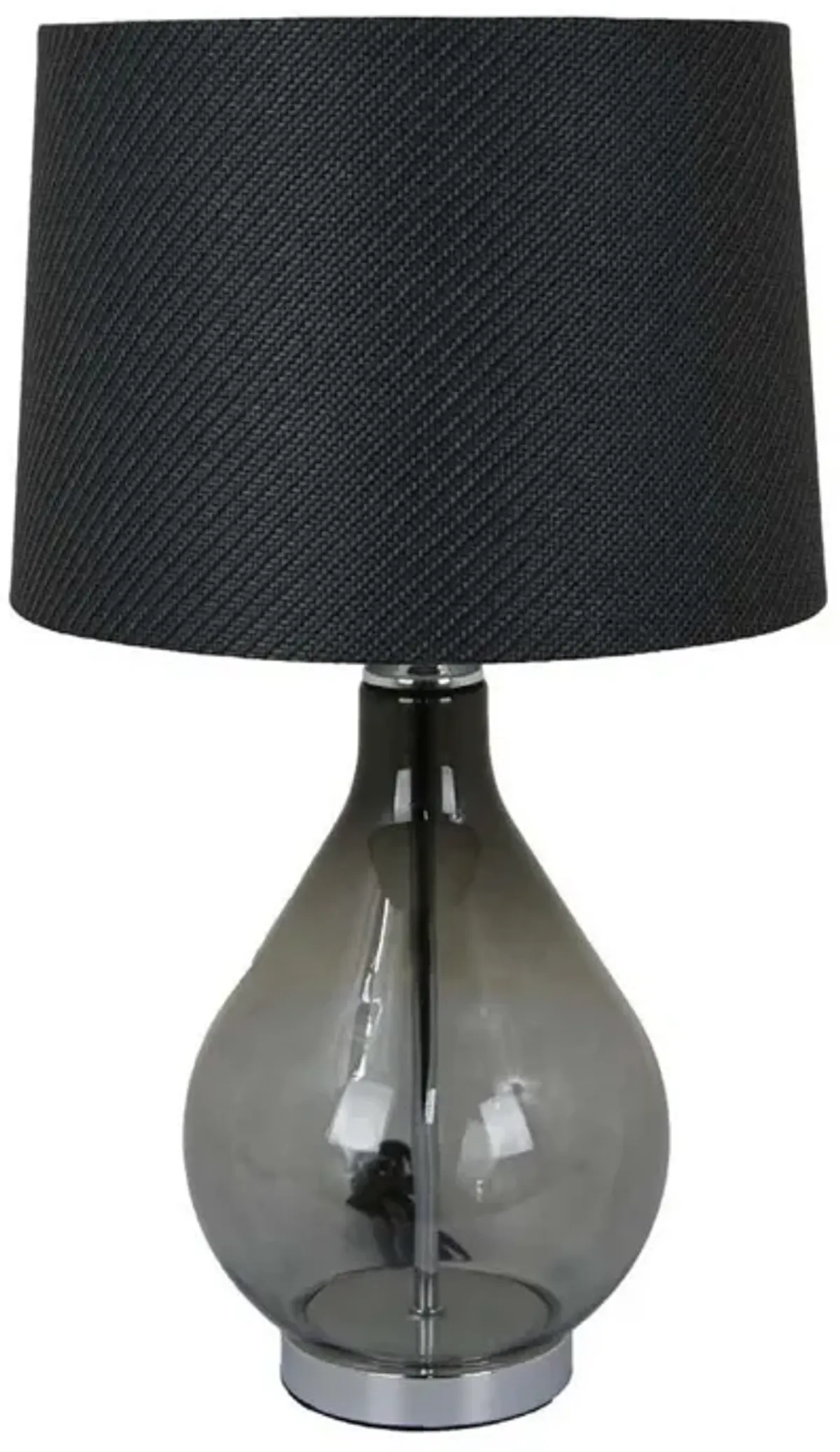 24 Inch Table Lamp, Black Finish Drum Shaped Shade, Bulb Style Glass Body - Benzara