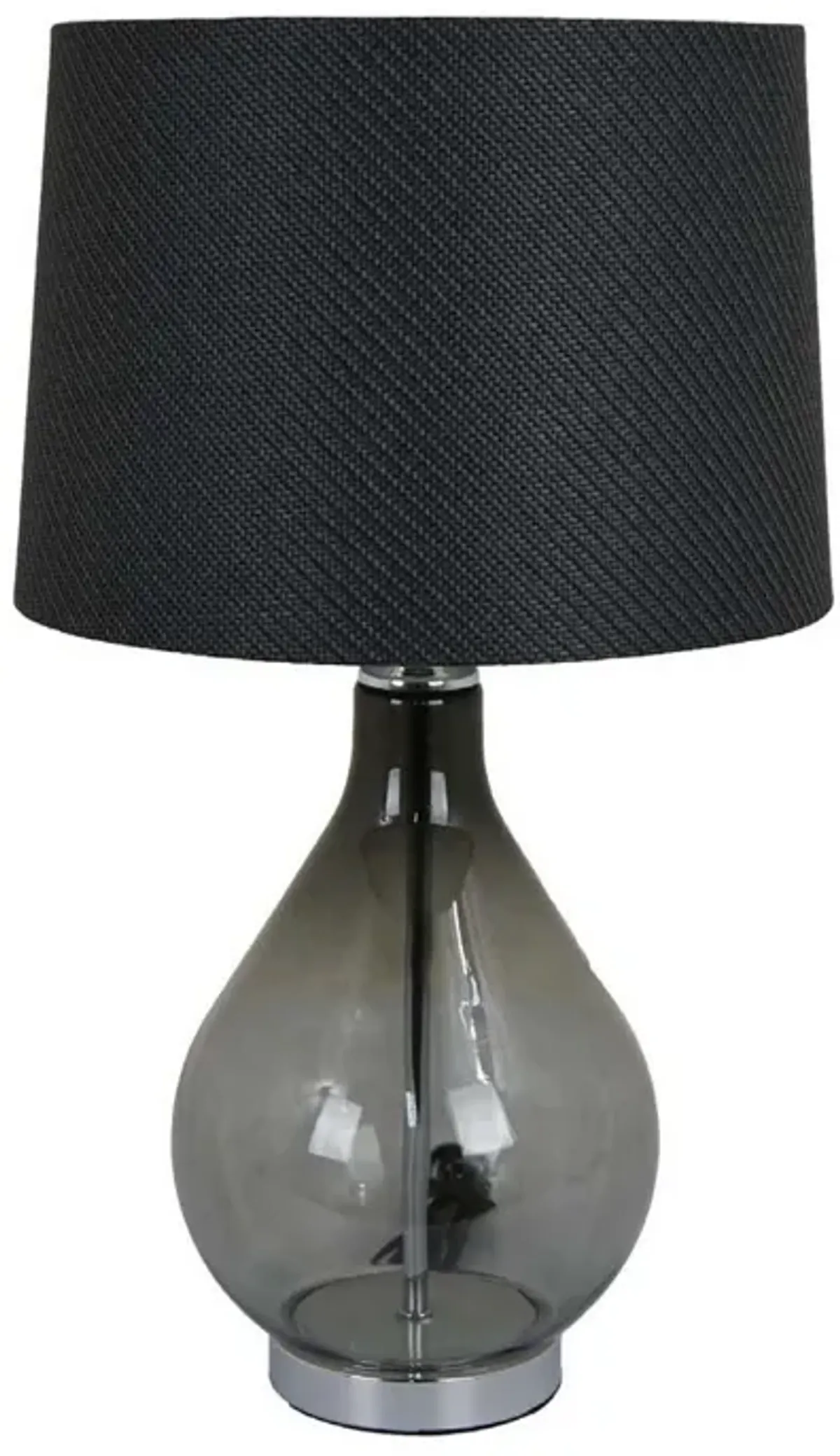 24 Inch Table Lamp, Black Finish Drum Shaped Shade, Bulb Style Glass Body - Benzara