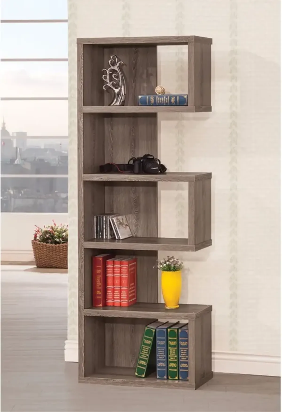 Sturdy Semi Backless Wooden Bookcase, Gray