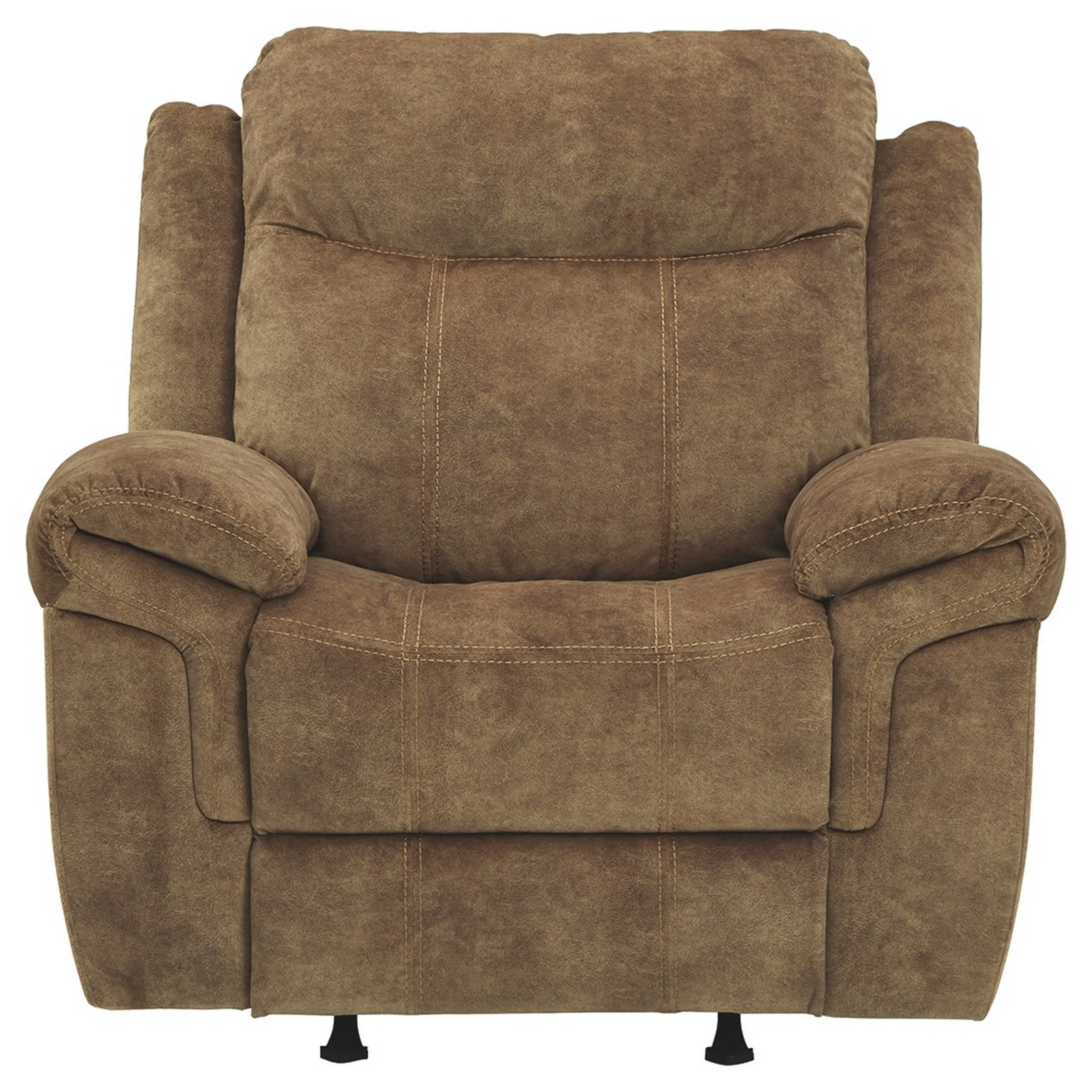 Fabric Upholstered Pull Tab Rocker Recliner with Pillow Top Armrests, Brown-Benzara