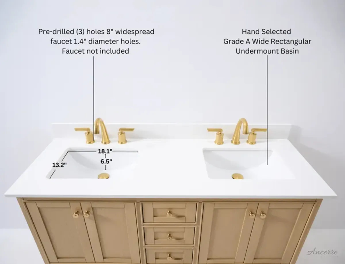 Audrey 60 in. Bath Vanity Set in Oak finish with white quartz Vanity Top and White Undermount Basin