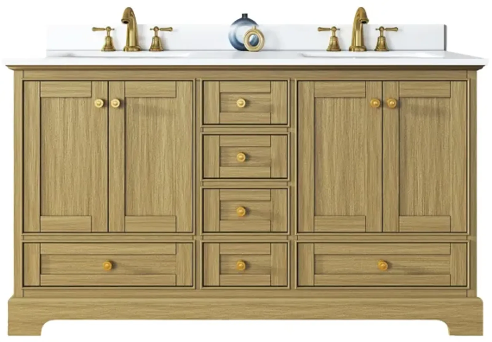 Audrey 60 in. Bath Vanity Set in Oak finish with white quartz Vanity Top and White Undermount Basin