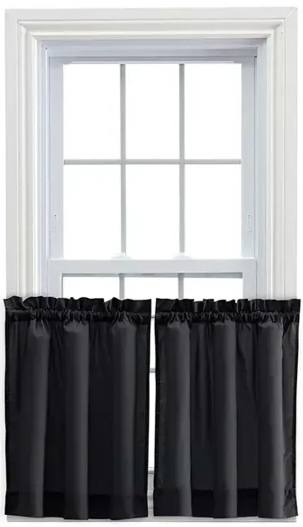 Ellis Stacey Solid Color Window 1.5" Rod Pocket Fabric Tailored Tier Pair 56"x36" Black