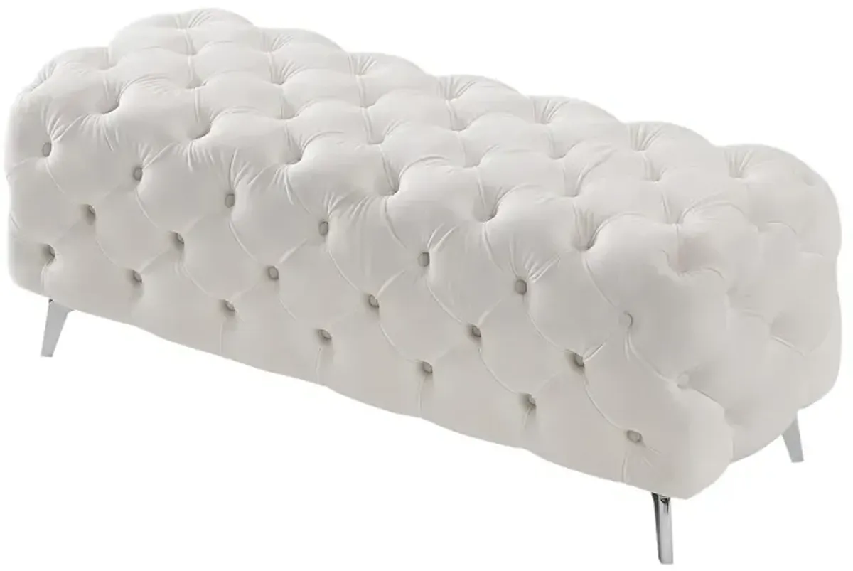 Button-Tufted Ottoman Bench, Upholstered Velvet Footrest Stool Accent Bench For Entryway