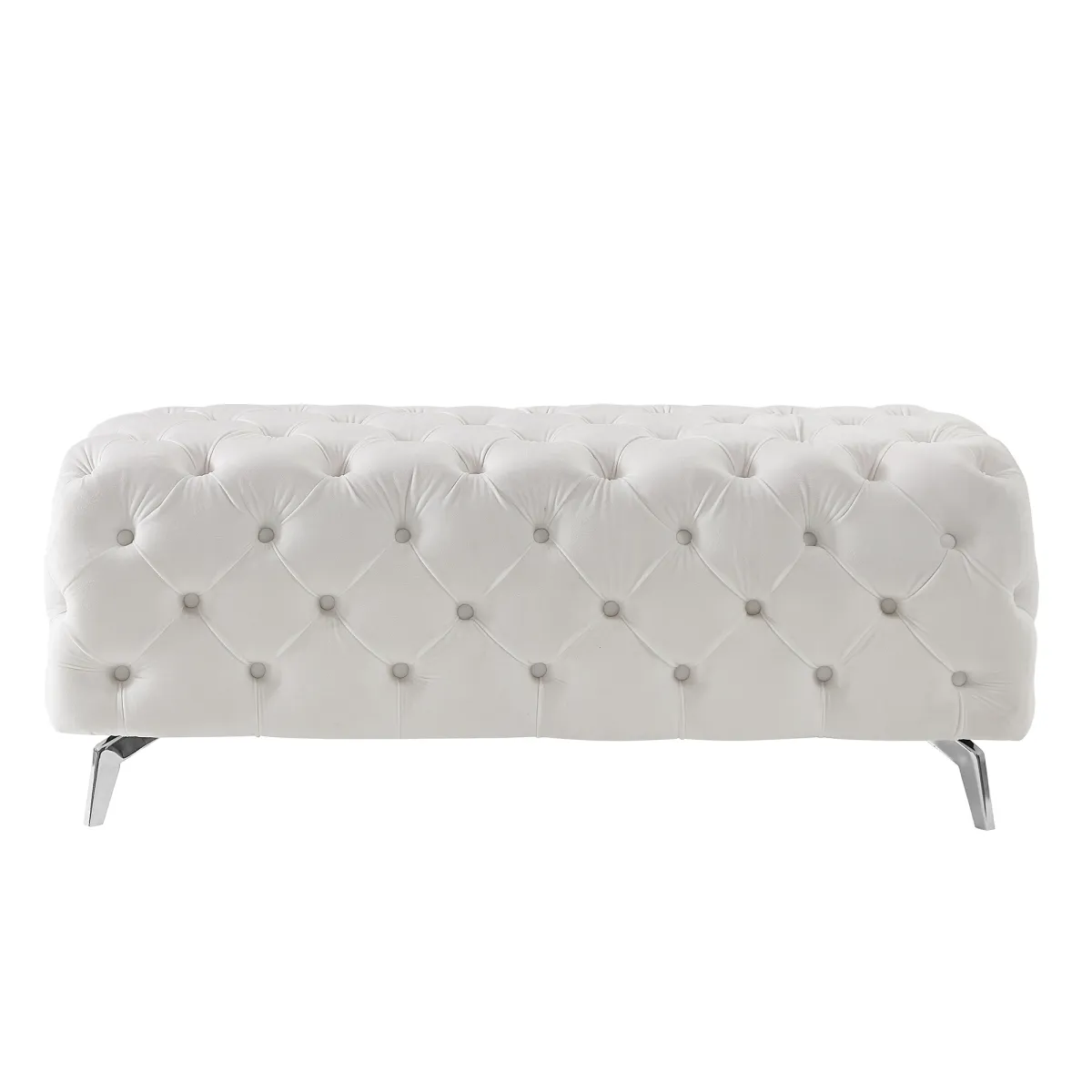 Button-Tufted Ottoman Bench, Upholstered Velvet Footrest Stool Accent Bench For Entryway