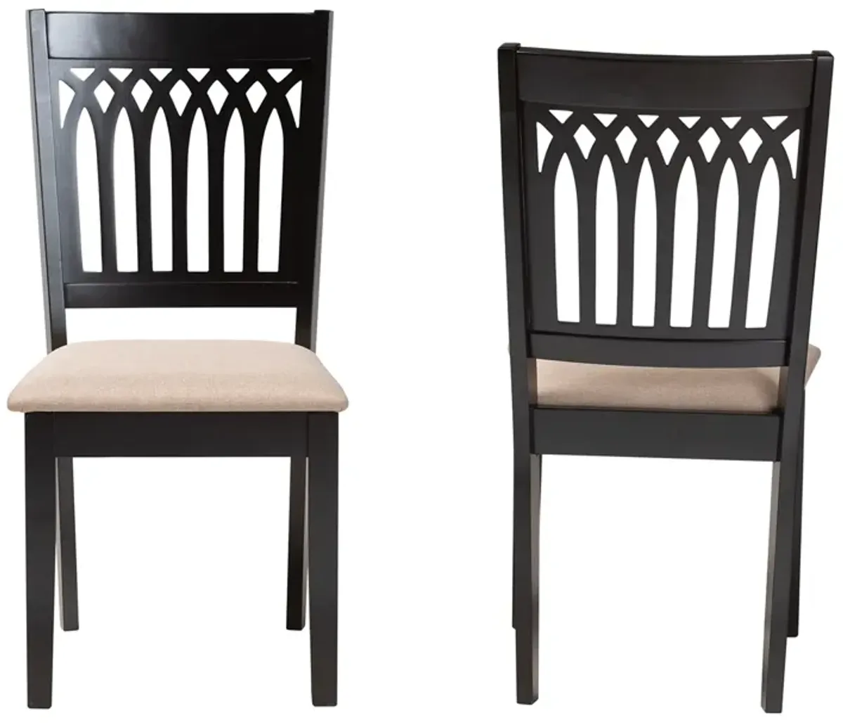 Baxton Studio Genesis Cream Fabric and Dark Brown Finished Wood 2-Piece Dining Chair Set