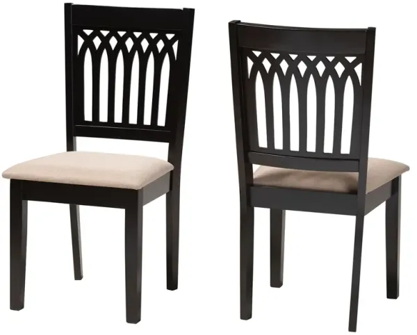 Baxton Studio Genesis Cream Fabric and Dark Brown Finished Wood 2-Piece Dining Chair Set
