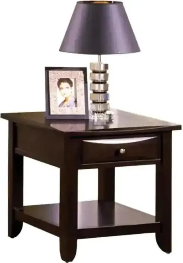 Living Room 1X End Table Solid Wood Espresso Open Shelf Drawers Sturdy Heavy Furniture