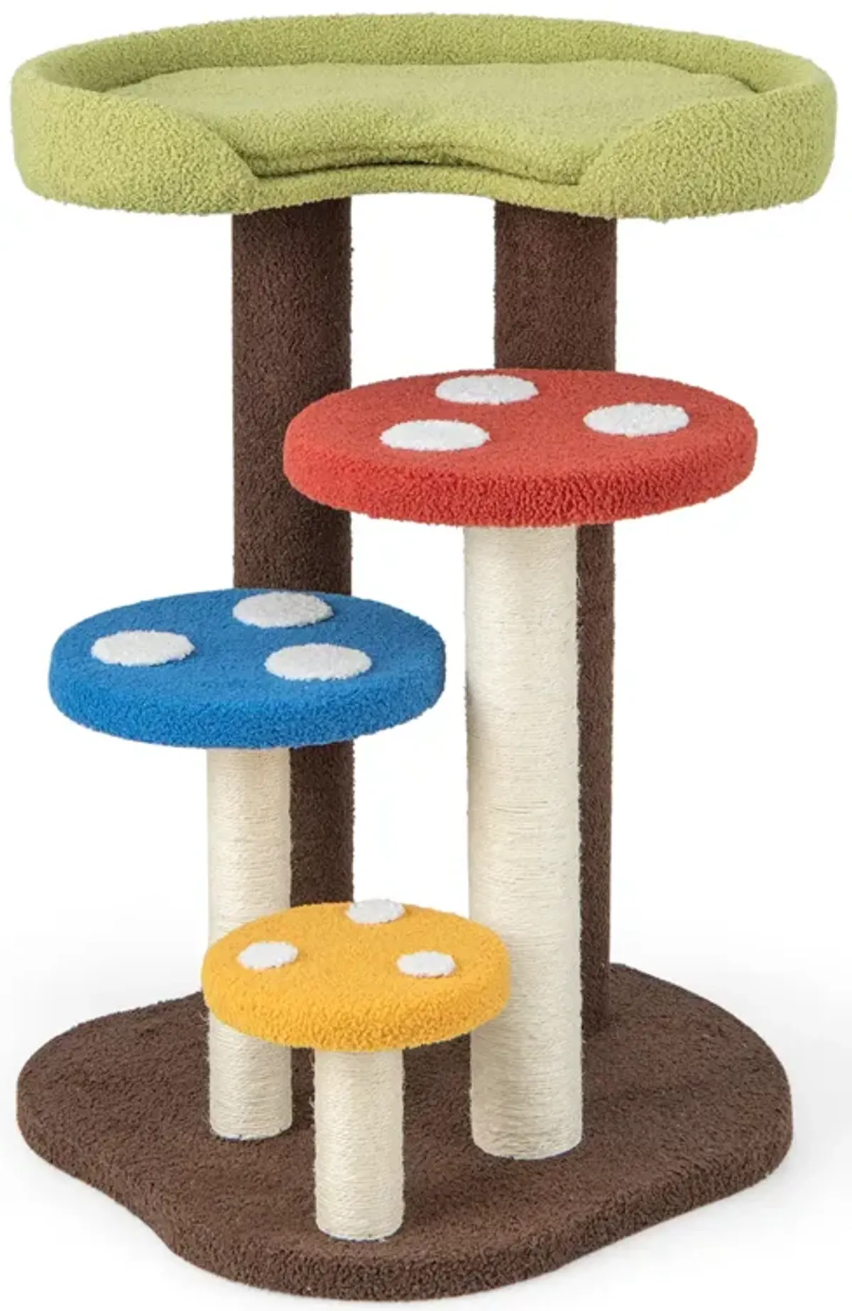 3-In-1 Cat Tree 3 Full-Wrapped Sisal Posts Removable Mat and Platforms-Multicolor