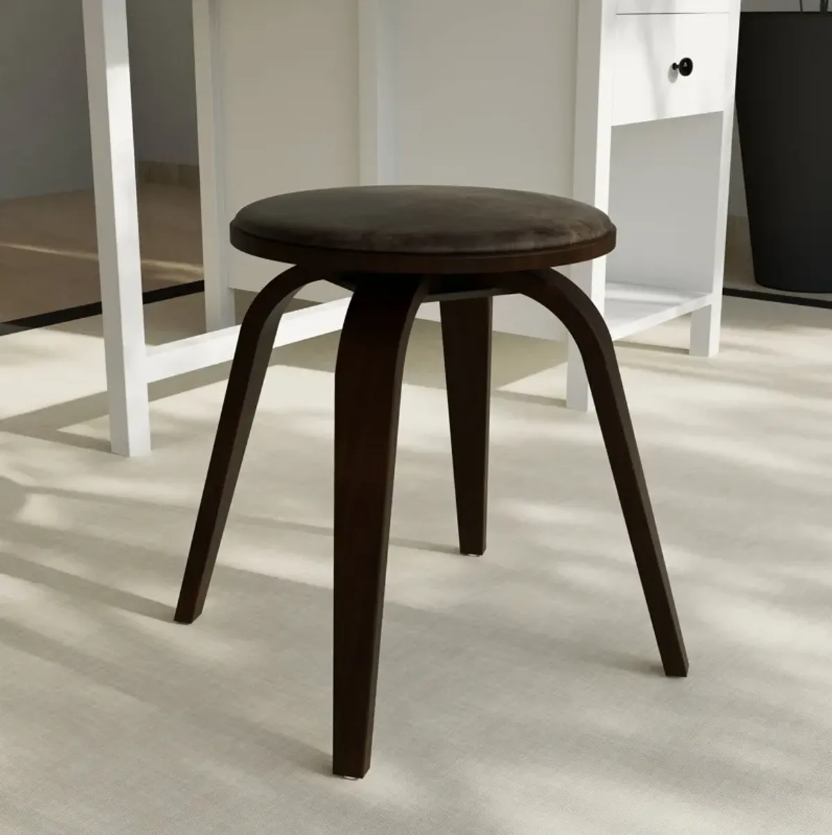 LeisureMod Pelya Mordern Wooden Dining Stool in Brown