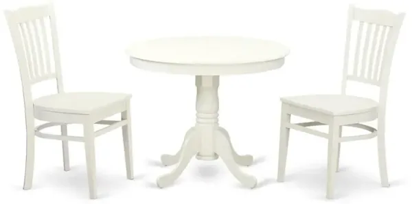 3 Pc set with a Table and 2 Wood Dinette Chairs in Linen White.