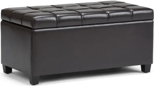Sienna 33 inch Wide Transitional Rectangle Storage Ottoman Bench in Tanners Brown Vegan Faux Leather, Assembled