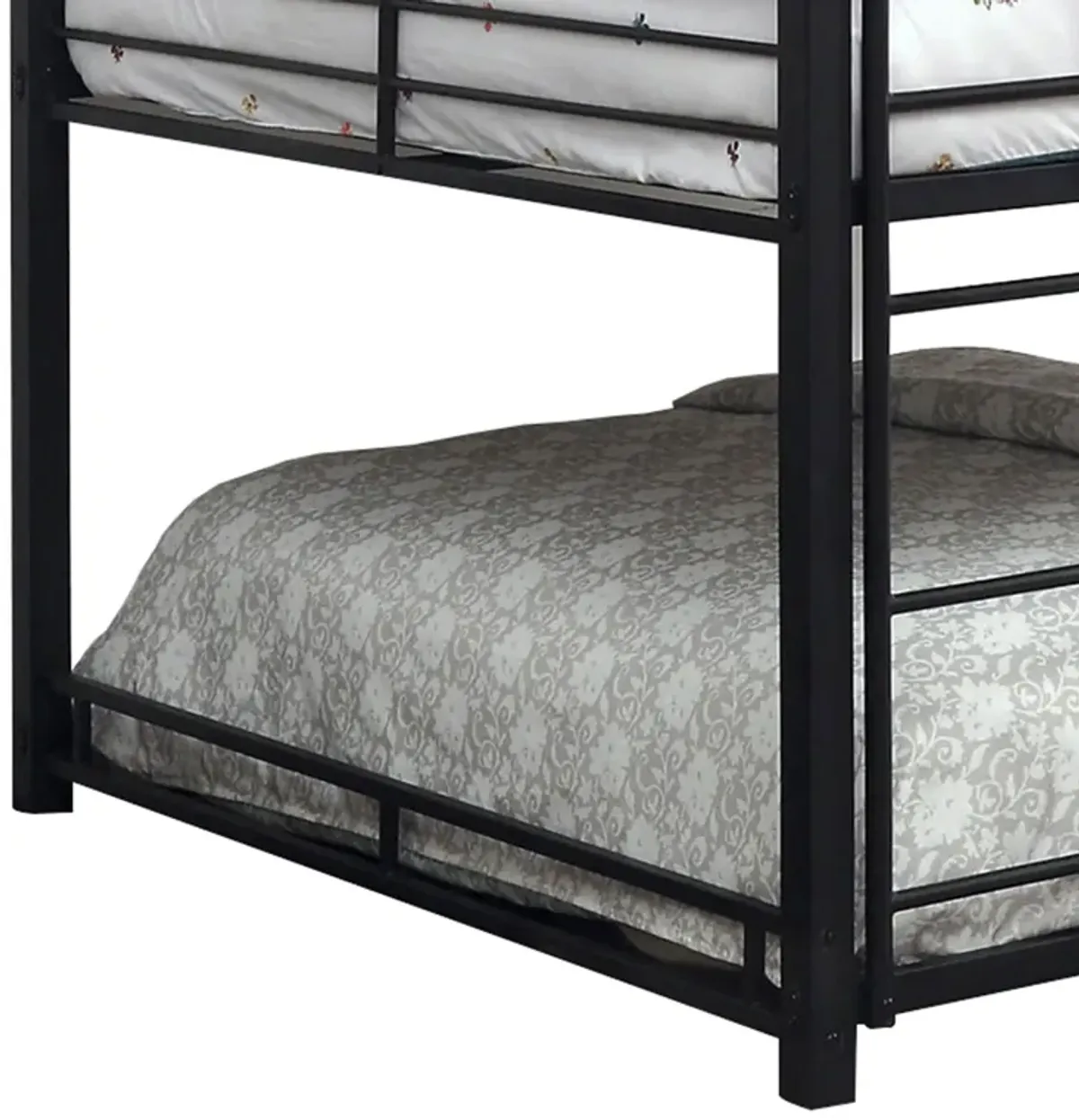 Industrial Style Queen Triple Decker Bunk Bed with Ladder, Black-Benzara