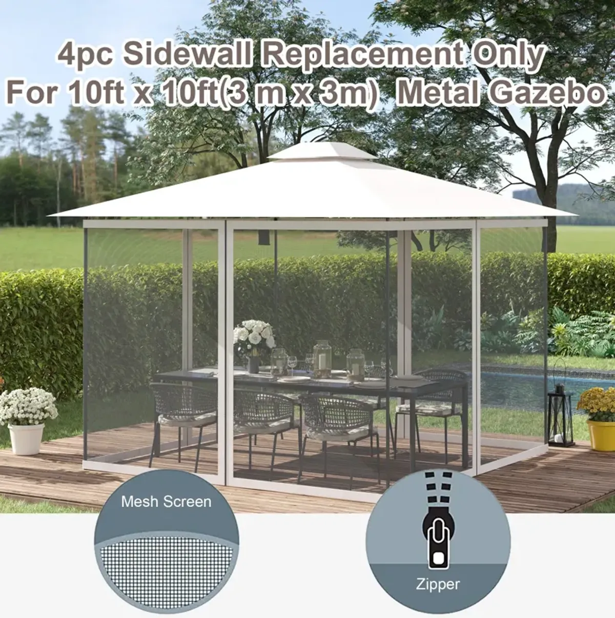 White Gazebo Shield: Universal 10'x10' Replacement Mesh Sidewalls