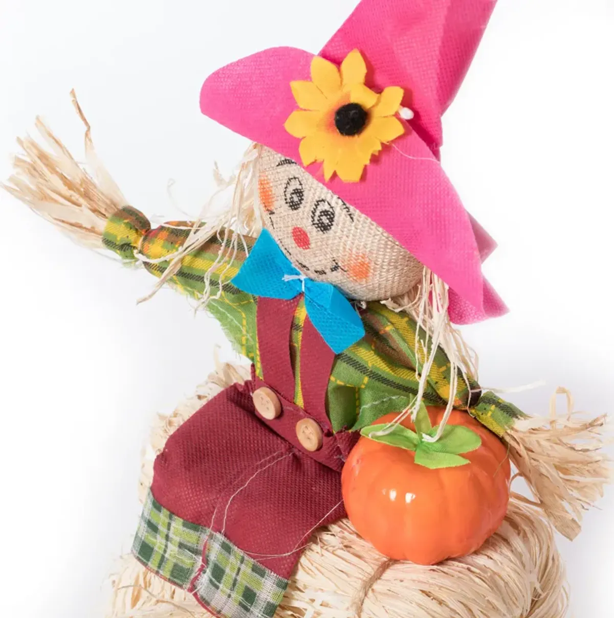 Gardenised 12 Inch Sitting on Straw and Hay Bales Multicolor Trio Scarecrows for Halloween, Fall and All Time Season Garden Decor, Scatter them Around or Gather them Together for a Mesmerizing Display