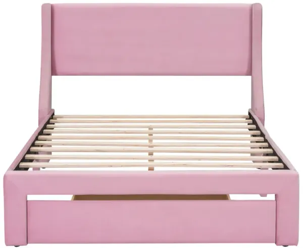 Full Size Storage Bed Velvet Upholstered Platform Bed with a Big Drawer