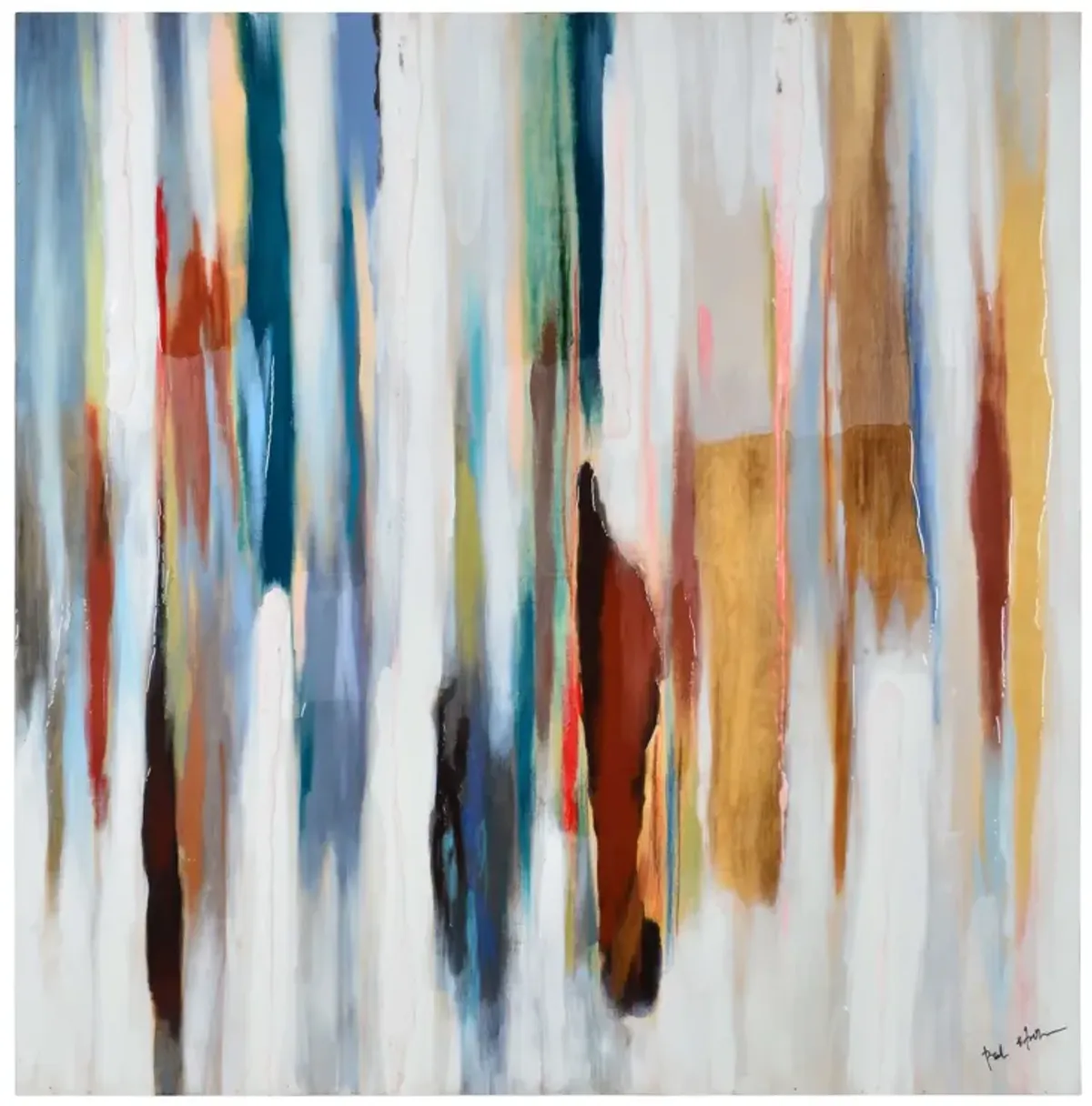 White and Blue Square Unframed Wall Art Decor 45" x 45"