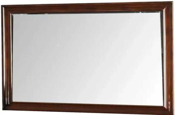 44 Inch Wall Mirror, Molded Trim, Rectangular Wood Frame, Cherry Brown