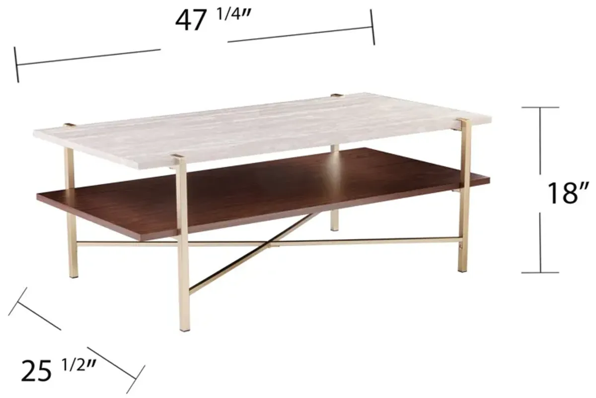 Hivvago 47" Brass Manufactured Wood And Metal Rectangular Coffee Table