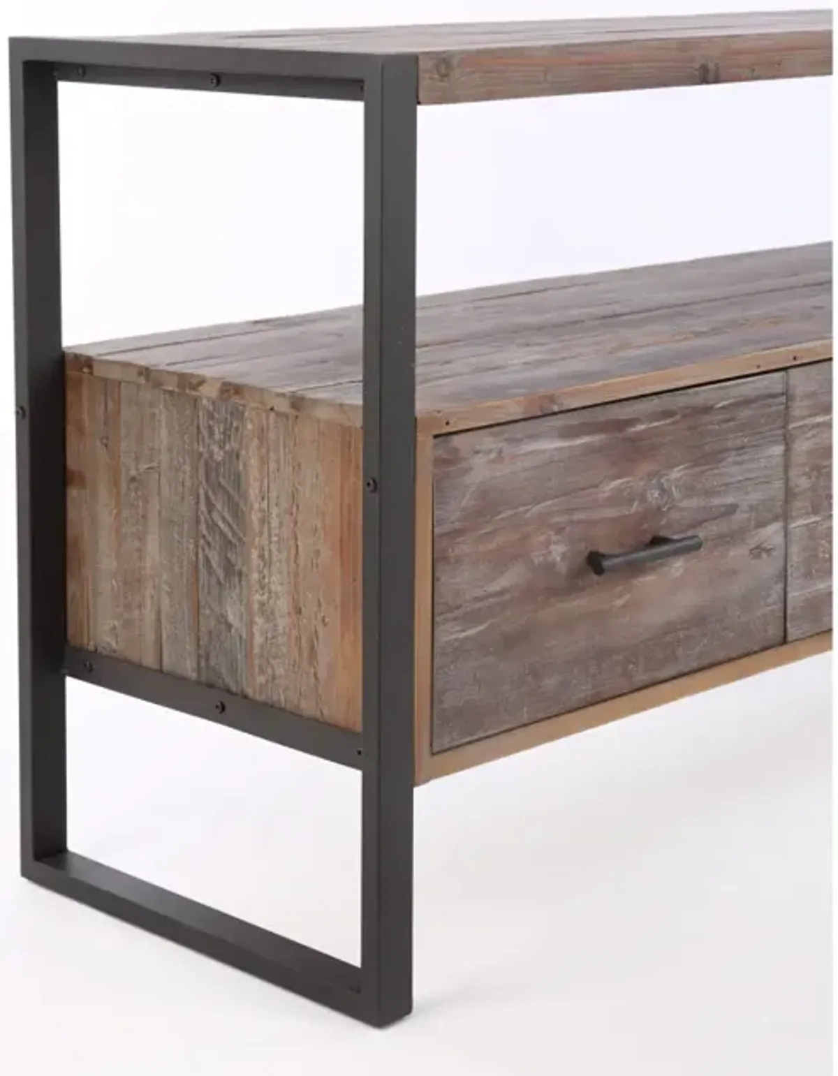 60 Inch Reclaimed Wood Media TV Console Table With 3 Drawer, Open Shelf