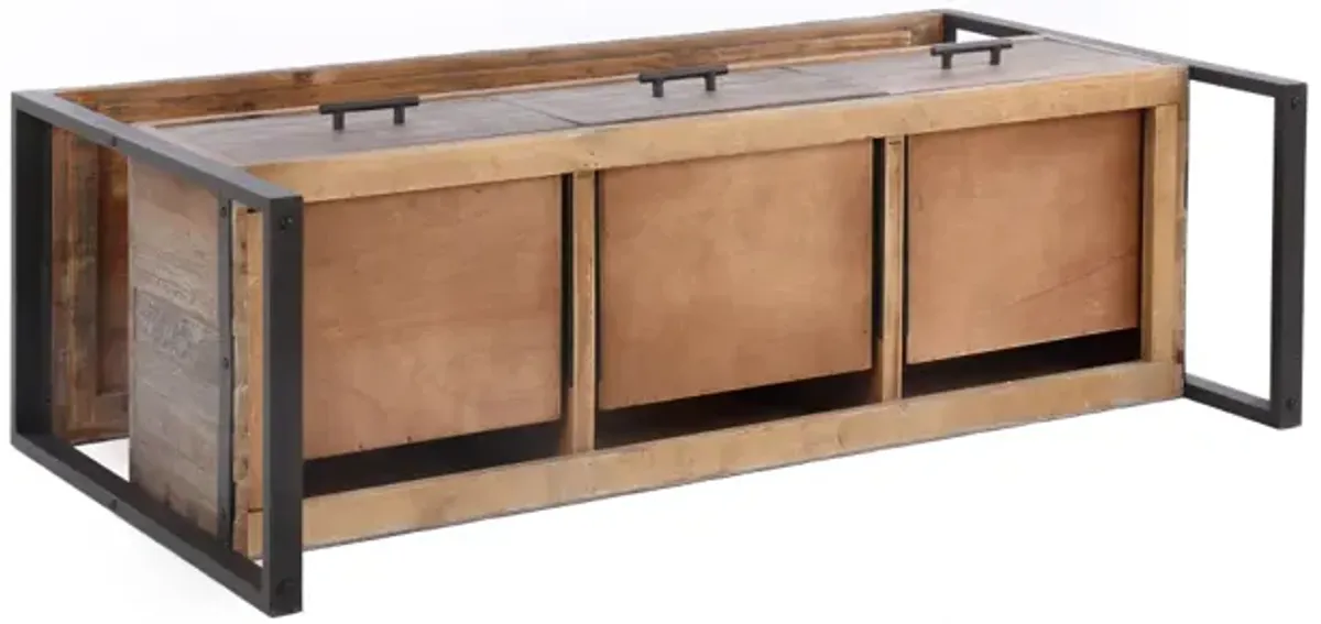 60 Inch Reclaimed Wood Media TV Console Table With 3 Drawer, Open Shelf