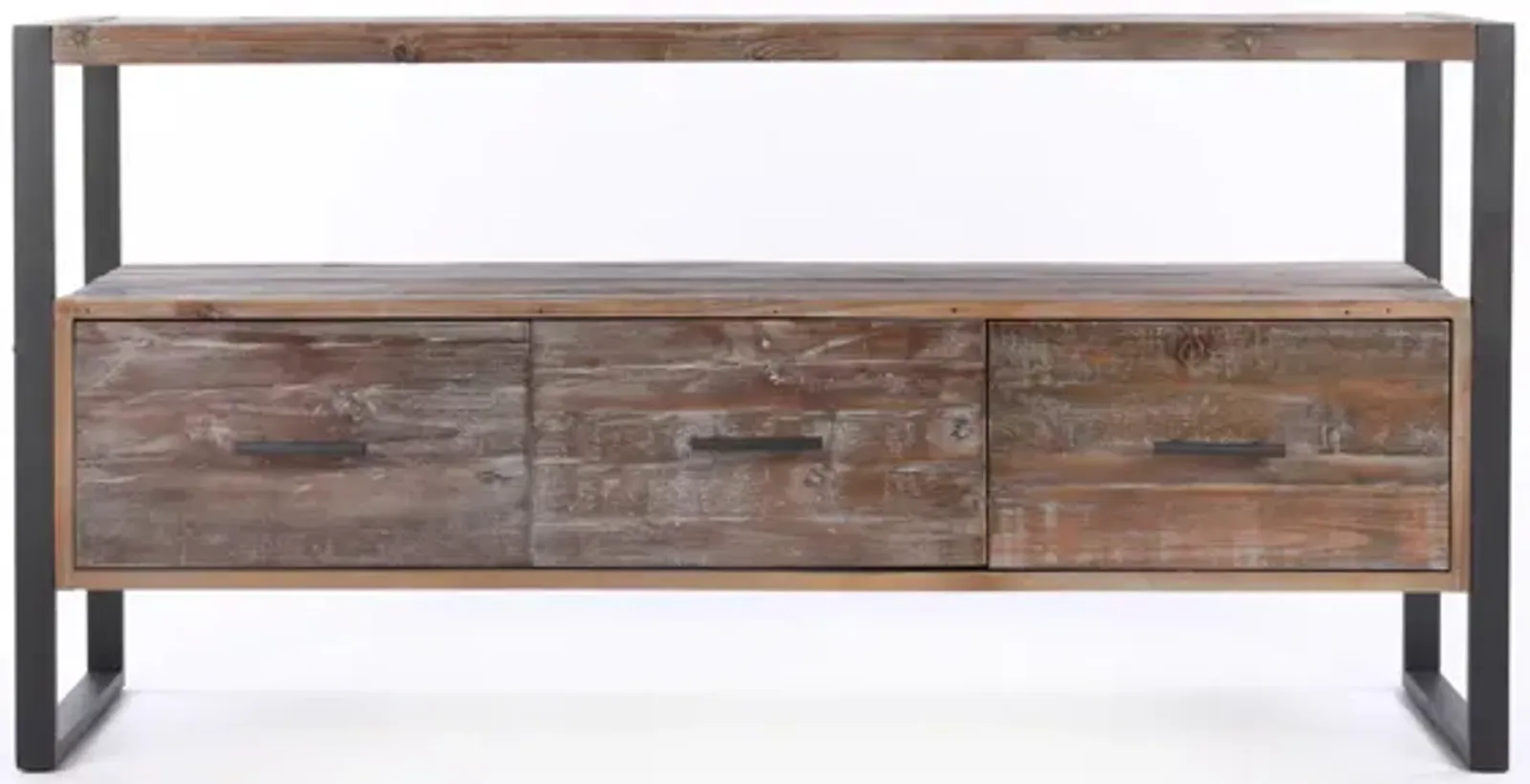 60 Inch Reclaimed Wood Media TV Console Table With 3 Drawer, Open Shelf