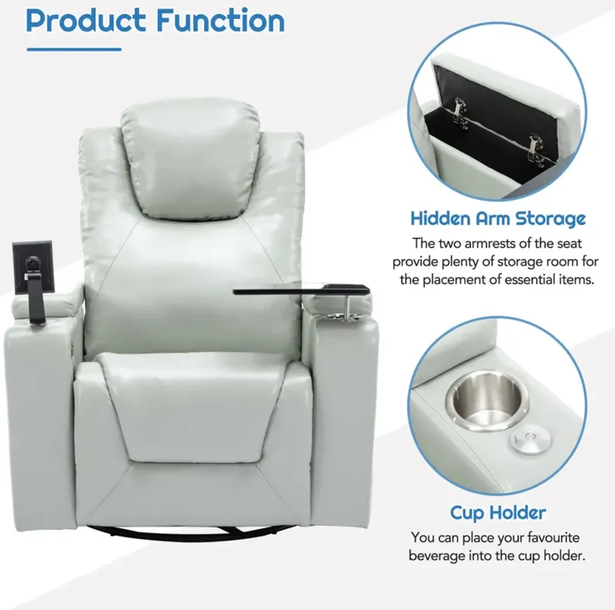 Swivel Power Recliner with Surround Sound & Storage