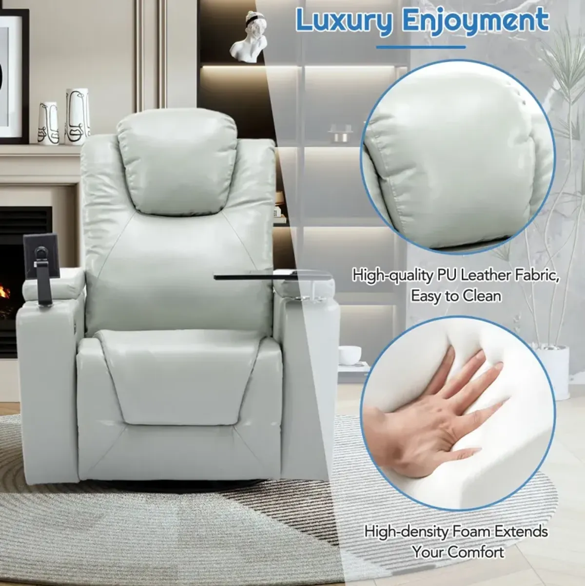 Swivel Power Recliner with Surround Sound & Storage