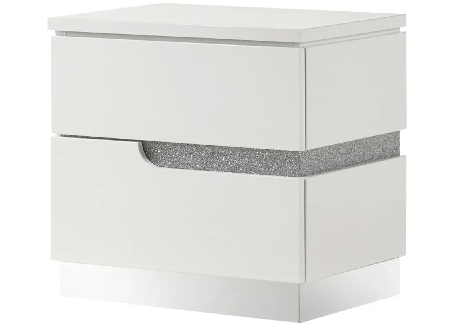 Ara 23 Inch Nightstand, 2 Drawers, Crystal Accents, White Laminate Finish - Benzara